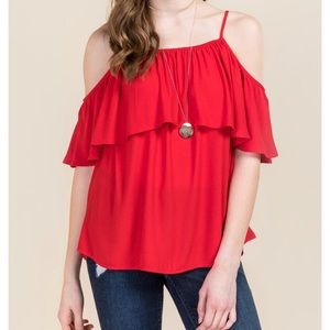 Cold- shoulder red top